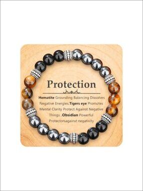 Protection Bracelet Energy Crystal Hematite Tiger Eye Obsidian Healing Gemstone